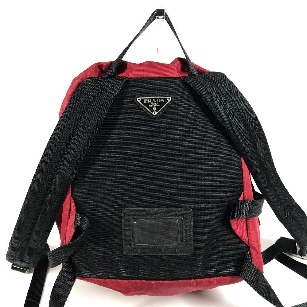 PRADA Bi-Color Triangle Logo Plate Backpack Bag Rucksack Nylon Unisex Red