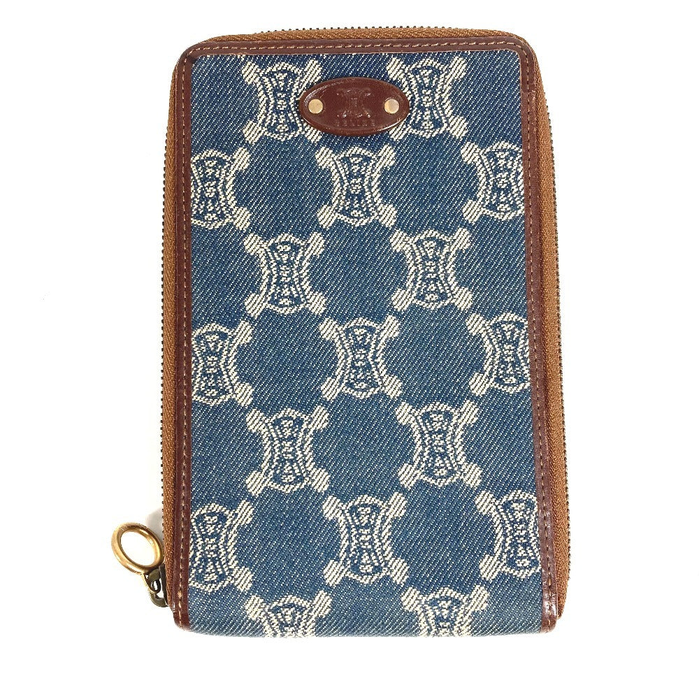 CELINE Pouch Shoulder Wallet Macadam Logo Long Wallet Round Zipper Long Wallet Denim Unisex Blue