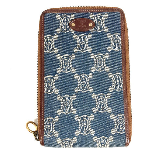 CELINE Pouch Shoulder Wallet Macadam Logo Long Wallet Round Zipper Long Wallet Denim Unisex Blue