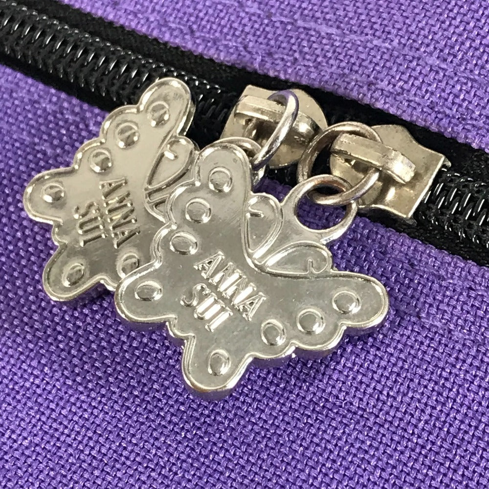ANNA SUI Travel Bag 2-Wheel Butterfly Logo Suitcase Canvas Unisex Purple