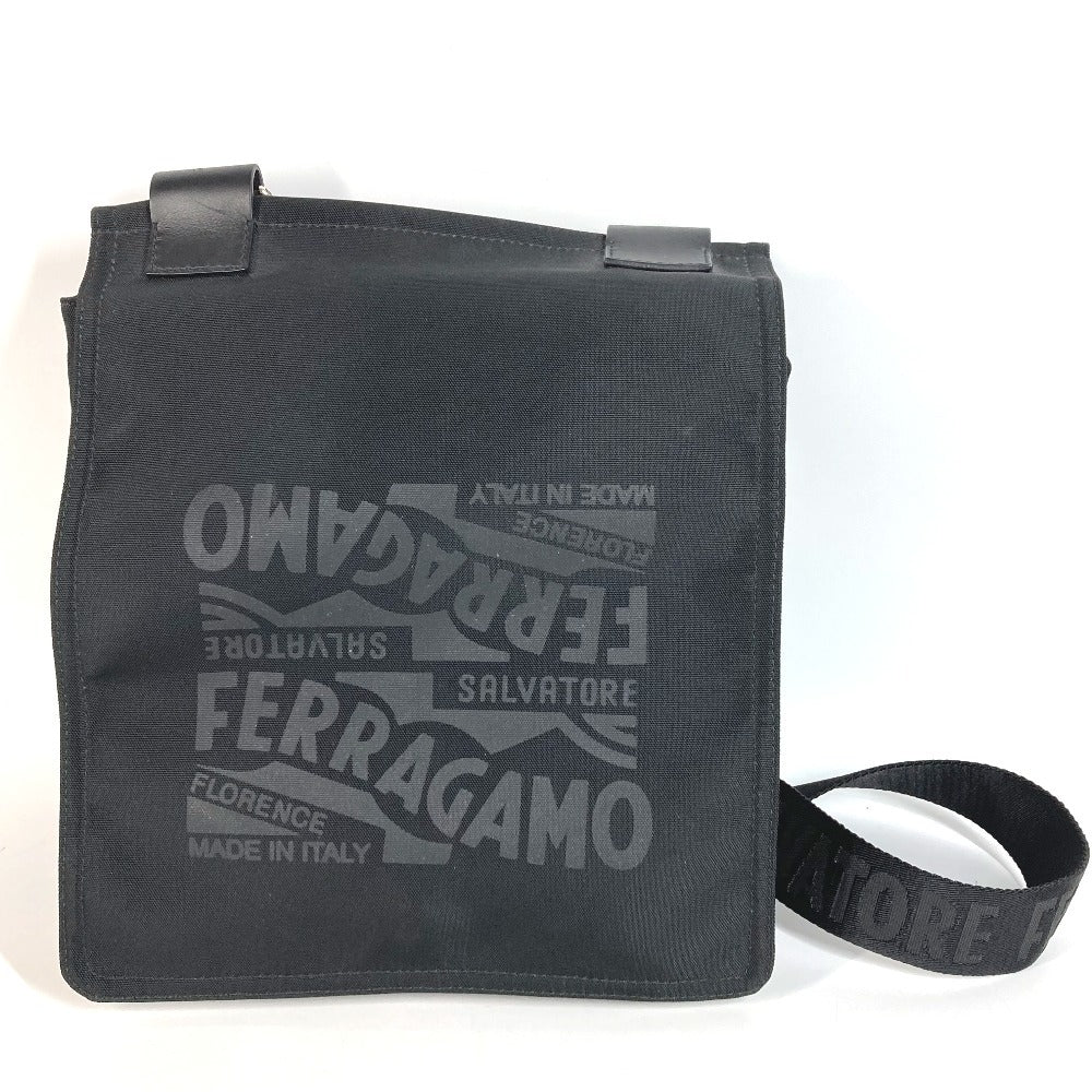 Salvatore Ferragamo Logo Bag, Crossbody Pouch, Flap Shoulder Bag, Nylon Canvas, Unisex, Black