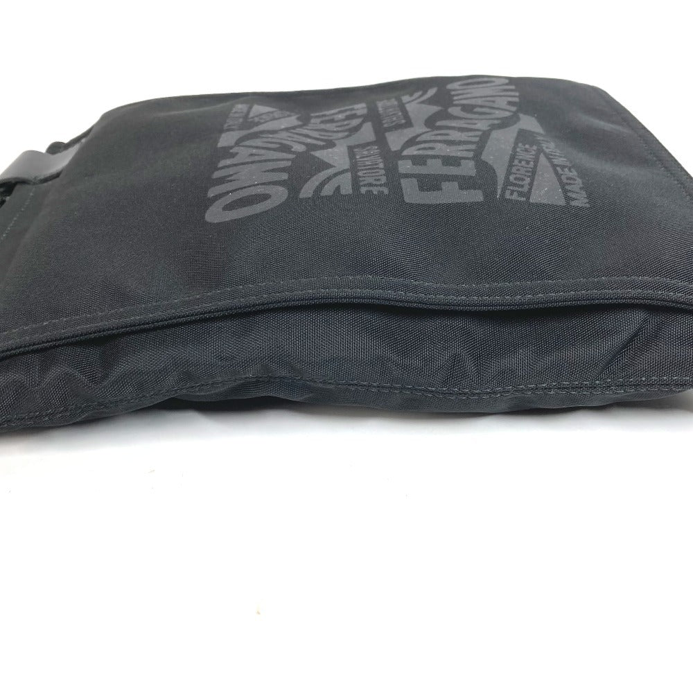 Salvatore Ferragamo Logo Bag, Crossbody Pouch, Flap Shoulder Bag, Nylon Canvas, Unisex, Black