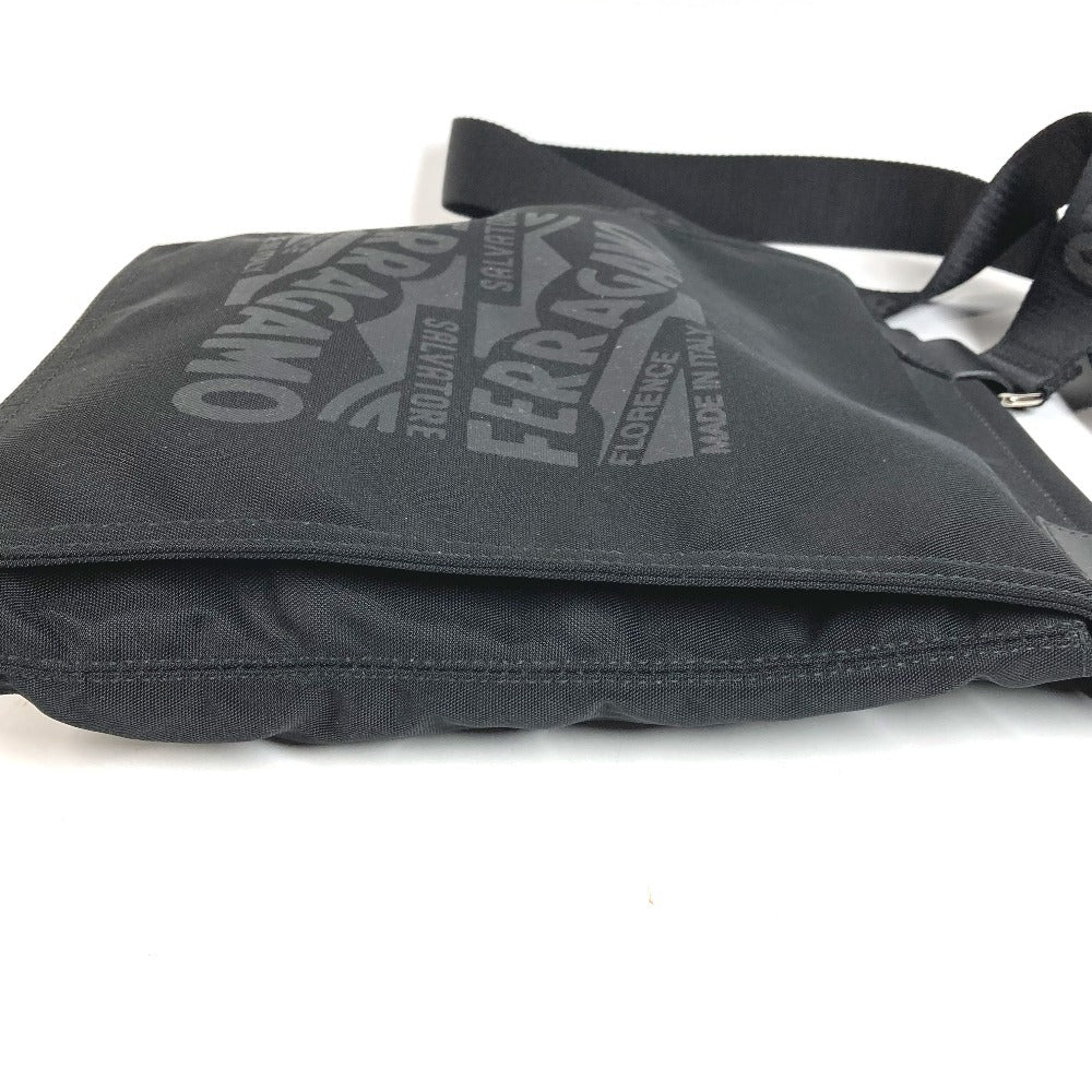 Salvatore Ferragamo Logo Bag, Crossbody Pouch, Flap Shoulder Bag, Nylon Canvas, Unisex, Black