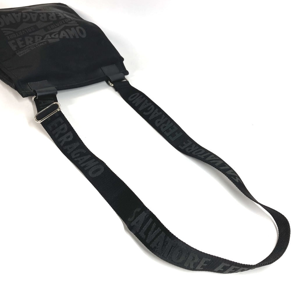 Salvatore Ferragamo Logo Bag, Crossbody Pouch, Flap Shoulder Bag, Nylon Canvas, Unisex, Black
