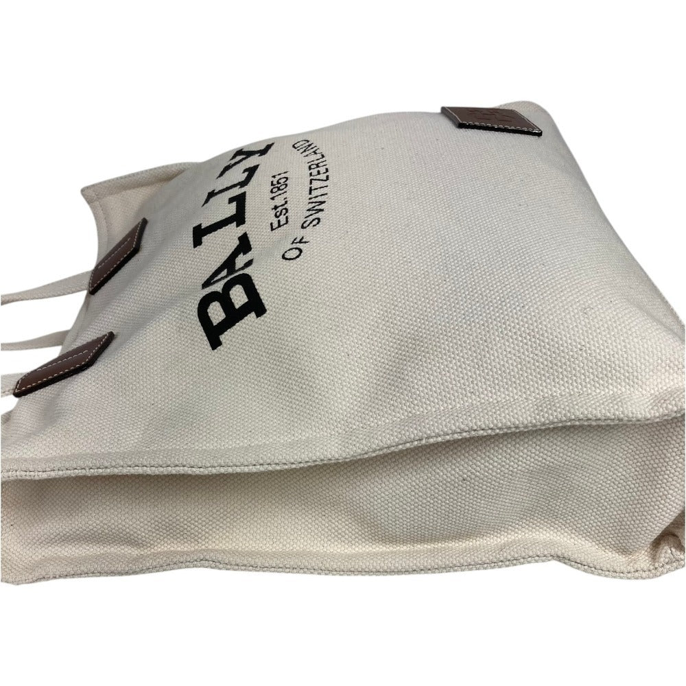 BALLY ロゴ 縦型トート カバン 肩掛け トートバッグ ショルダーバッグ コットン ユニセックス ホワイト系