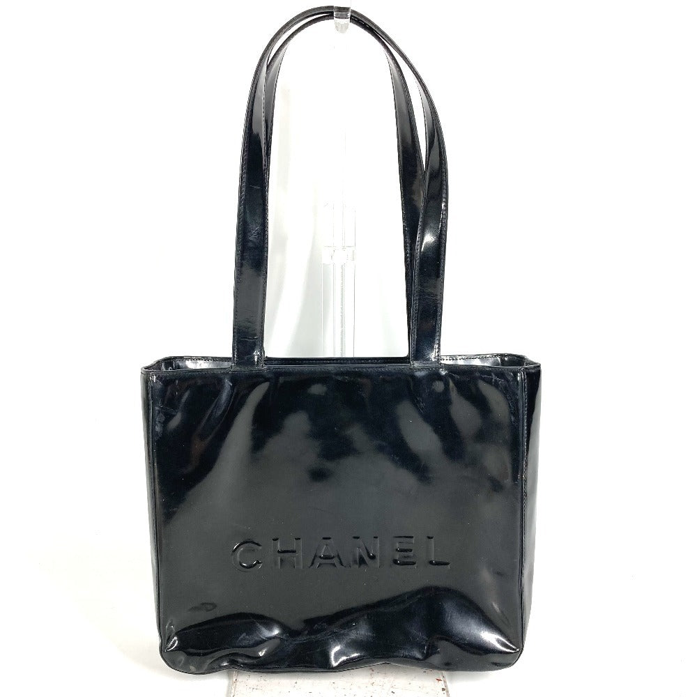 CHANEL ヴィンテージ ロゴ カバン 肩掛け トートバッグ ショルダーバッグ エナメル ユニセックス ブラック