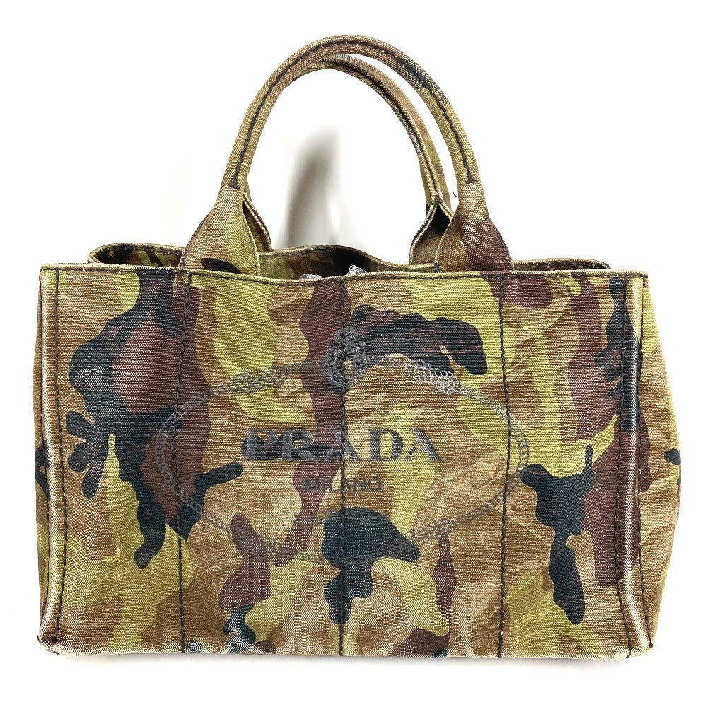 PRADA 迷彩 カモフラ ロゴ カナパ カバン トートバッグ ハンドバッグ キャンバス ユニセックス グリーン