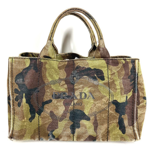 PRADA 迷彩 カモフラ ロゴ カナパ カバン トートバッグ ハンドバッグ キャンバス ユニセックス グリーン