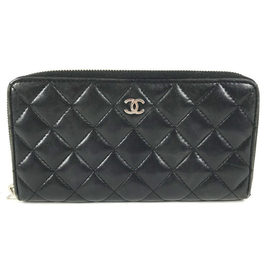 CHANEL 不明 CC CC Mark Logo Matelasse Quilted Zip Around Long Wallet Long Wallet Leather Black Used