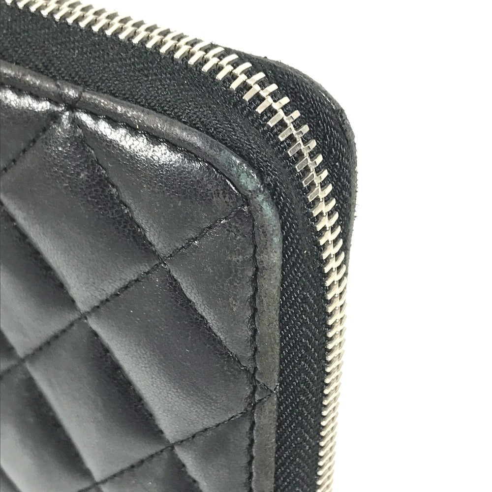 CHANEL 不明 CC CC Mark Logo Matelasse Quilted Zip Around Long Wallet Long Wallet Leather Black Used