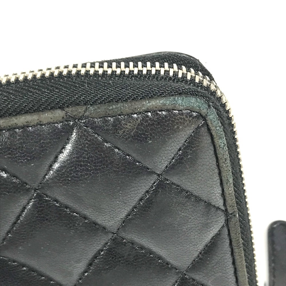 CHANEL 不明 CC CC Mark Logo Matelasse Quilted Zip Around Long Wallet Long Wallet Leather Black Used
