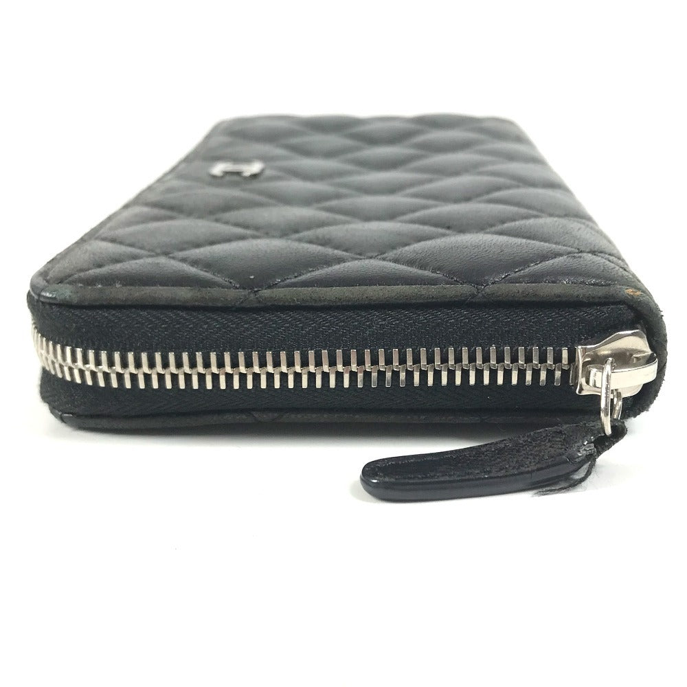 CHANEL 不明 CC CC Mark Logo Matelasse Quilted Zip Around Long Wallet Long Wallet Leather Black Used