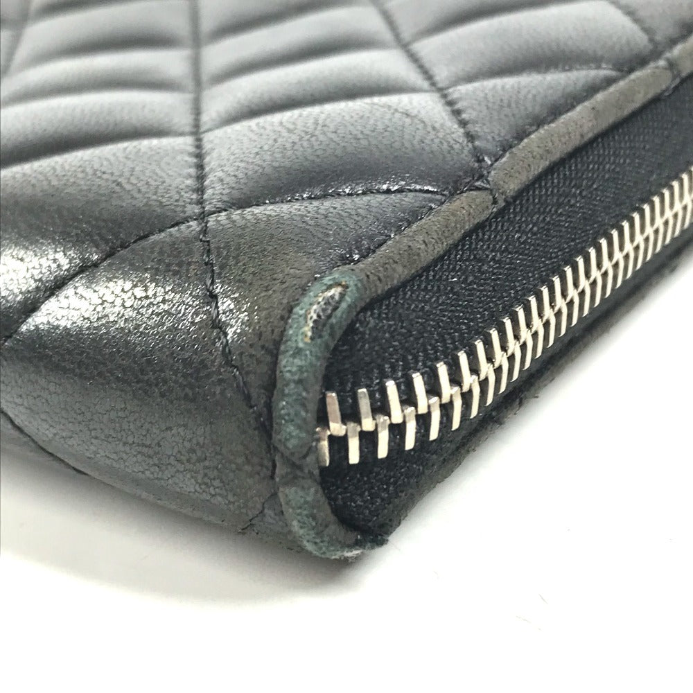 CHANEL 不明 CC CC Mark Logo Matelasse Quilted Zip Around Long Wallet Long Wallet Leather Black Used
