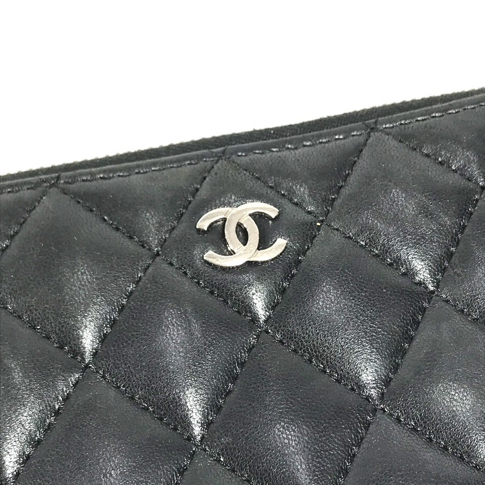CHANEL 不明 CC CC Mark Logo Matelasse Quilted Zip Around Long Wallet Long Wallet Leather Black Used