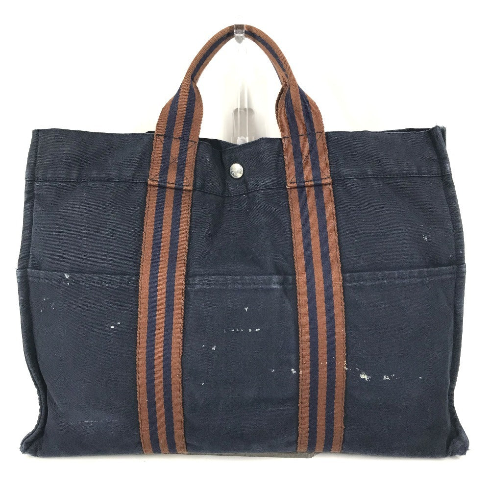 HERMES Fourre ToutMM Fourre Tout MM Bag Tote Bag Hand Bag cotton Navy/Brown Used