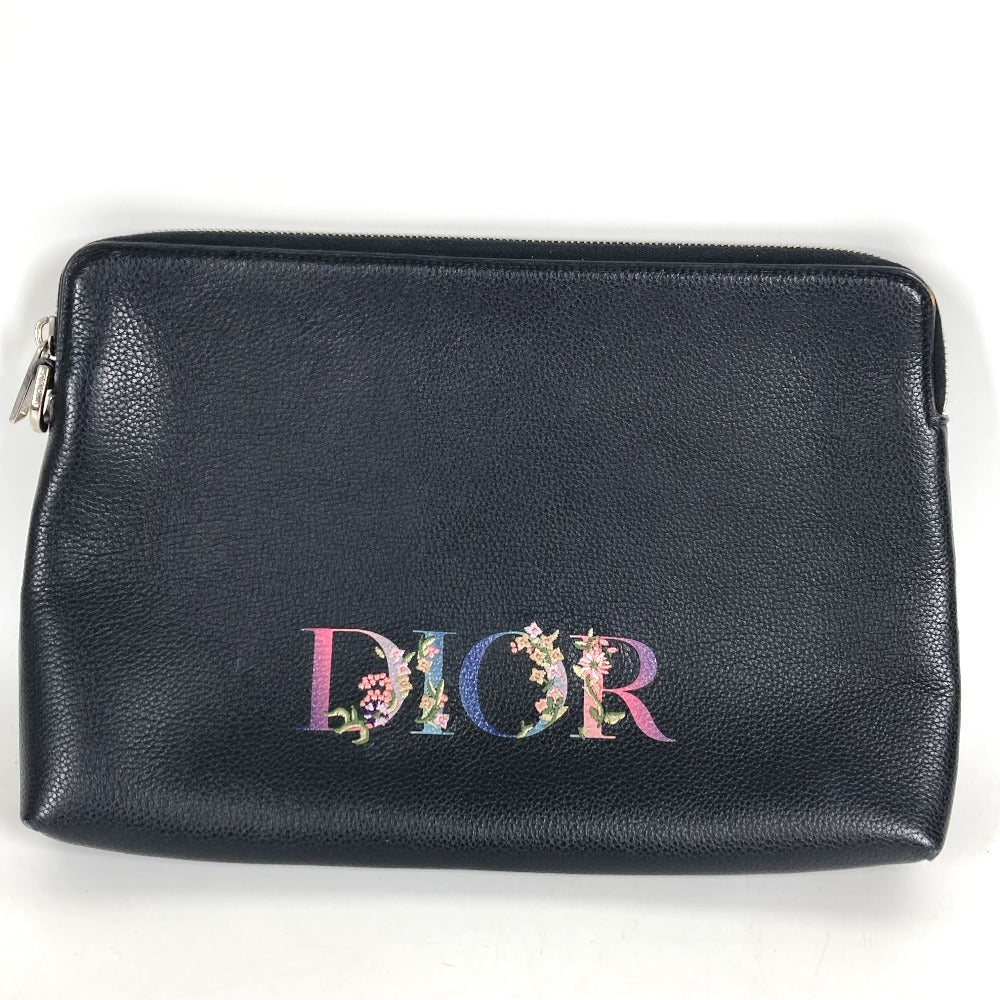 Dior logo Pouch Bag Clutch bag Leather Black Used