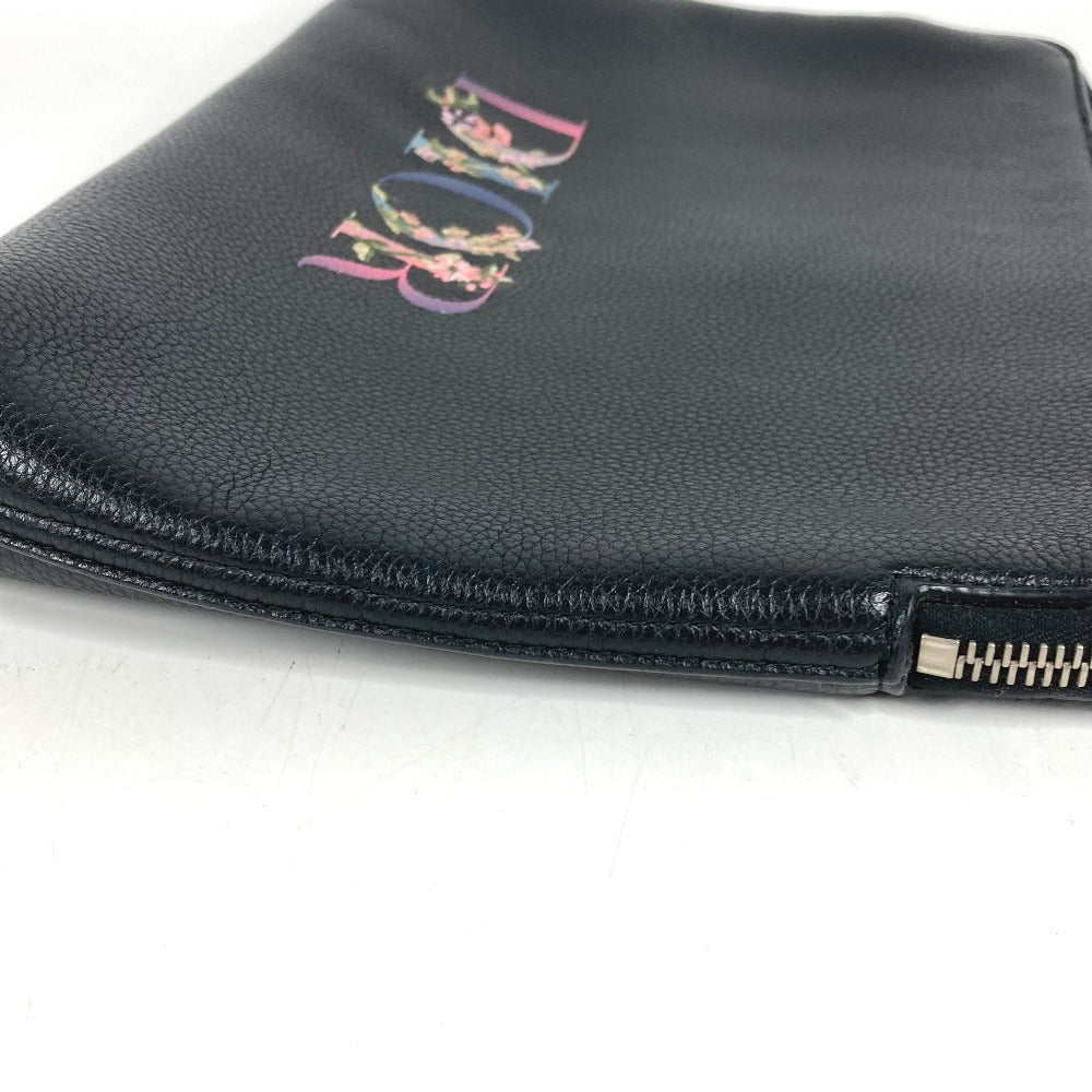 Dior logo Pouch Bag Clutch bag Leather Black Used
