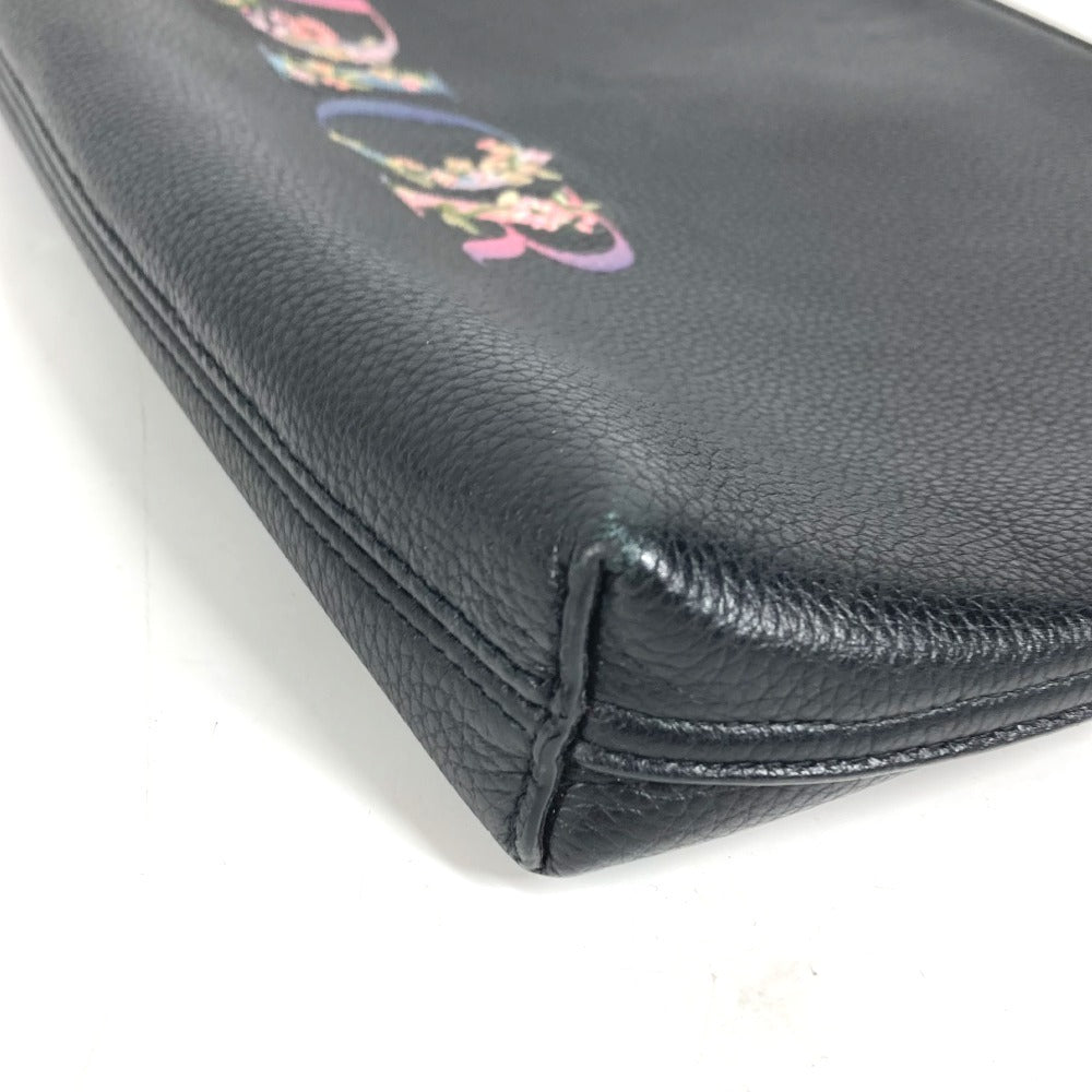 Dior logo Pouch Bag Clutch bag Leather Black Used