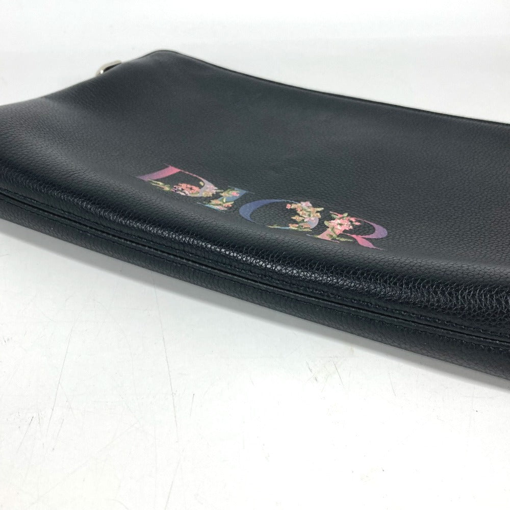 Dior logo Pouch Bag Clutch bag Leather Black Used
