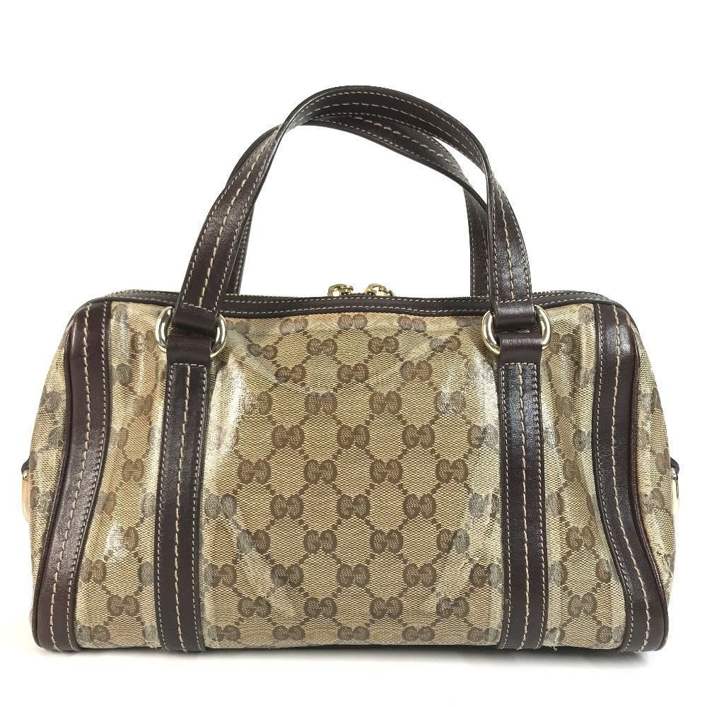 GUCCI 181487 GG logo crystal Mini Duffle Bag with Ribbon - Hysteria Hand Bag Leather / Coated Canvas Beige/Dark brown Used