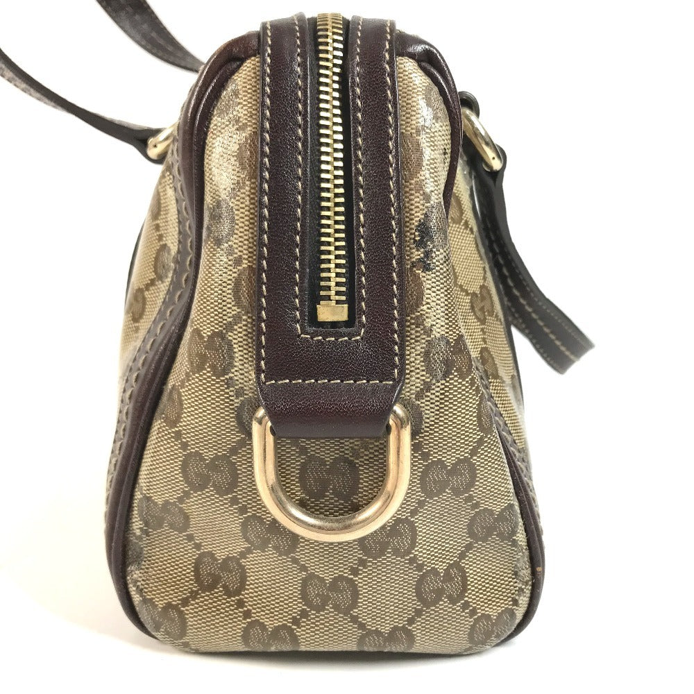 GUCCI 181487 GG logo crystal Mini Duffle Bag with Ribbon - Hysteria Hand Bag Leather / Coated Canvas Beige/Dark brown Used