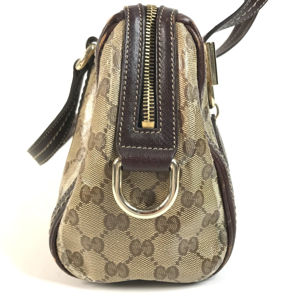 GUCCI 181487 GG logo crystal Mini Duffle Bag with Ribbon - Hysteria Hand Bag Leather / Coated Canvas Beige/Dark brown Used