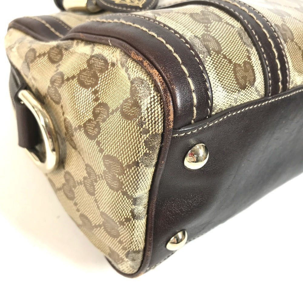 GUCCI 181487 GG logo crystal Mini Duffle Bag with Ribbon - Hysteria Hand Bag Leather / Coated Canvas Beige/Dark brown Used