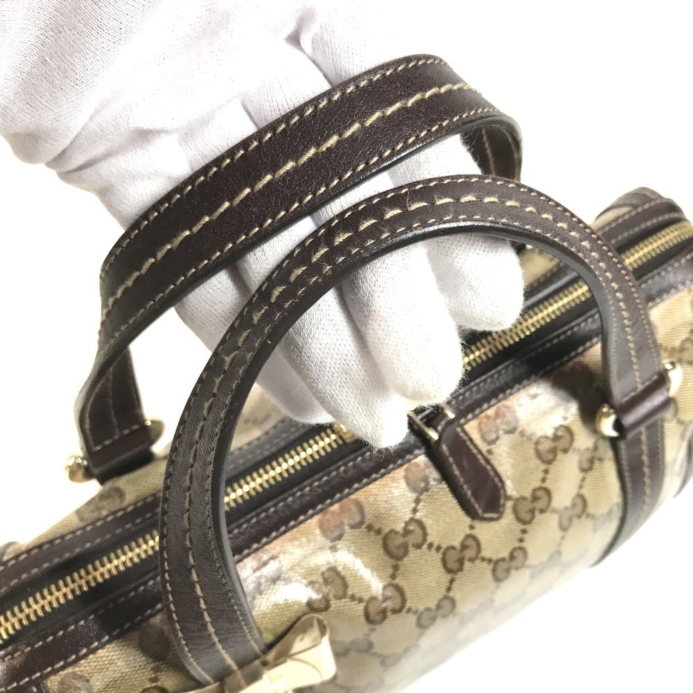 GUCCI 181487 GG logo crystal Mini Duffle Bag with Ribbon - Hysteria Hand Bag Leather / Coated Canvas Beige/Dark brown Used