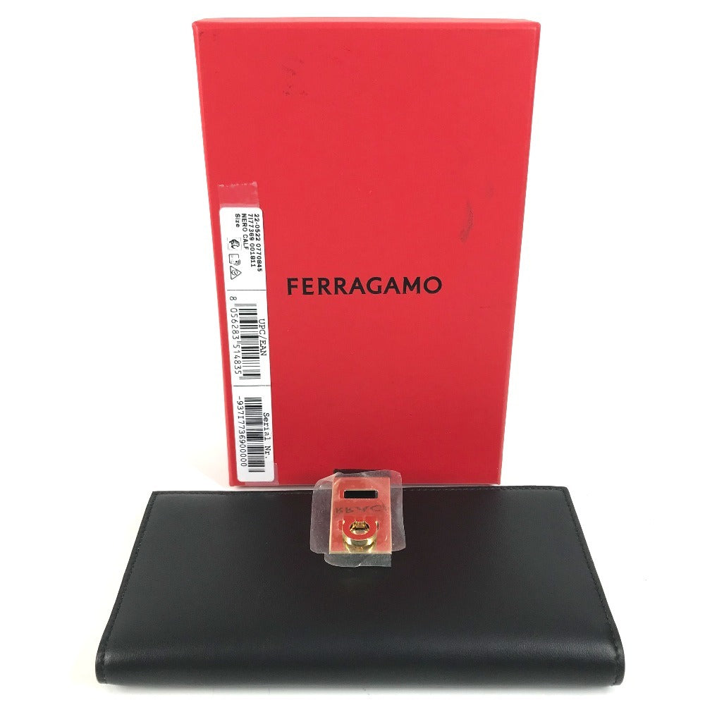 Salvatore Ferragamo 22 0522 Bicolor Gancini logo 2-fold long wallet Long Wallet Leather Black/pink Used