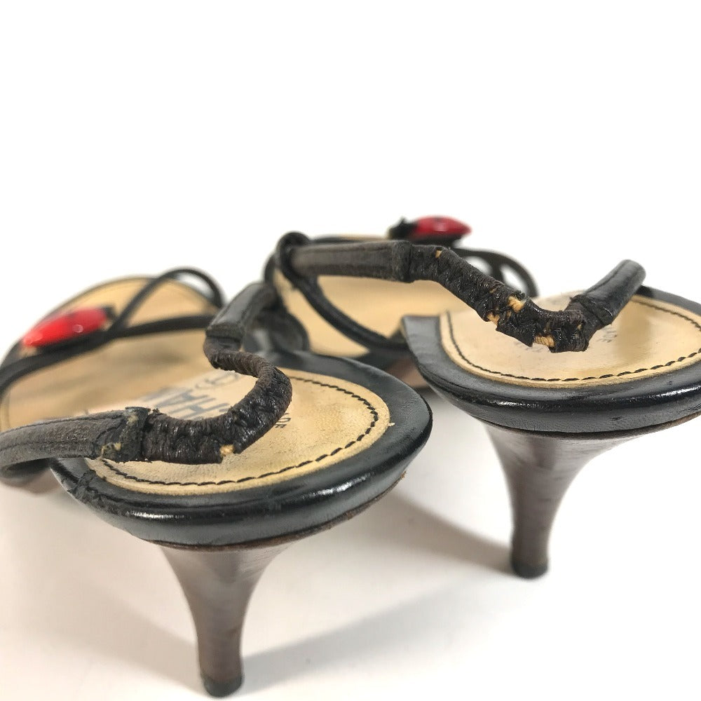 CHANEL CC Mark CC Logo Ladybug Flat shoes Mules Sandals Leather Black/Red Used
