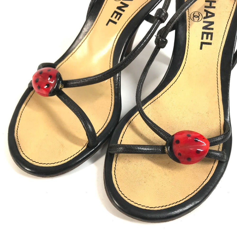 CHANEL CC Mark CC Logo Ladybug Flat shoes Mules Sandals Leather Black/Red Used