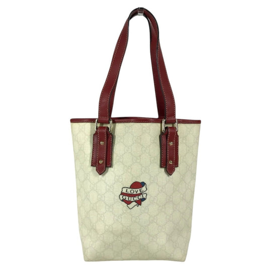 GUCCI 240018 LOVEGUCCI x Heart Tattoo Logo GG Supreme Shoulder bag, tote bag, bucket bag Shoulder Bag GG Supreme Canvas / Leather White/Red Used