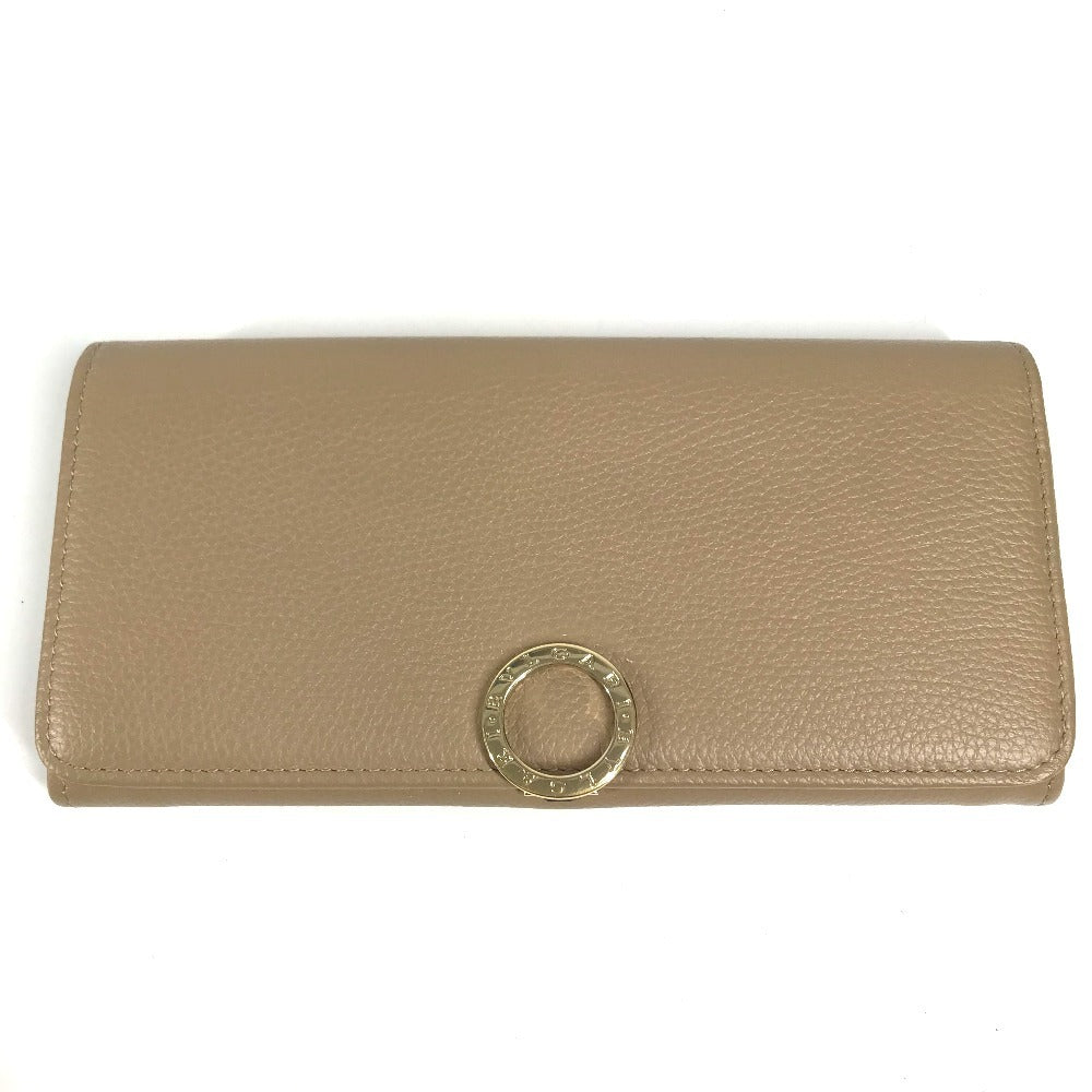 BVLGARI Logo clip Long Wallet Flap Long Wallet Leather Beige Used