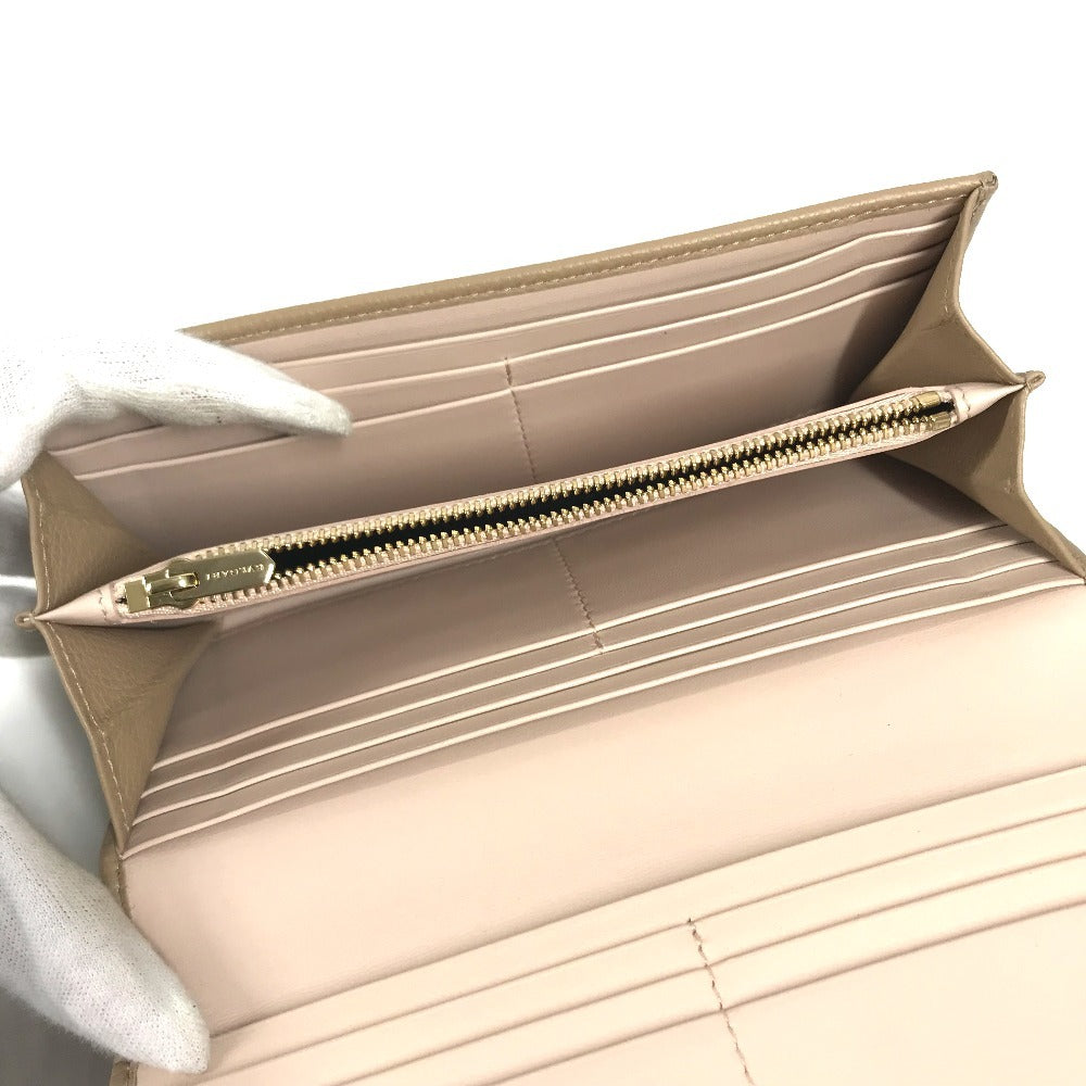 BVLGARI Logo clip Long Wallet Flap Long Wallet Leather Beige Used