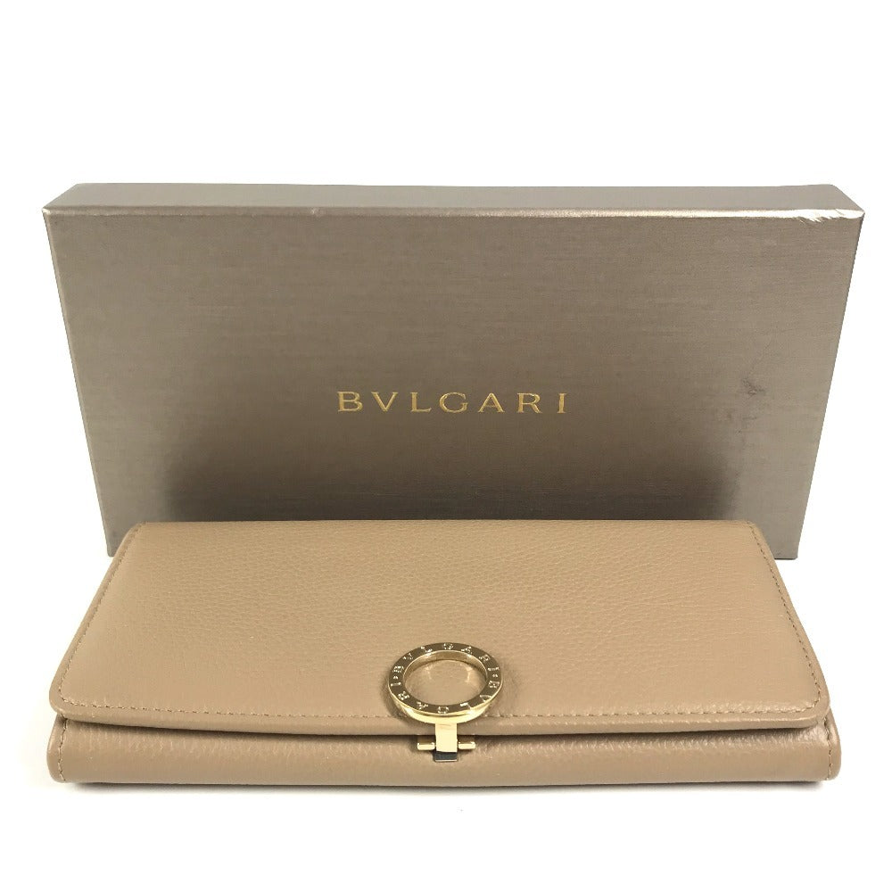BVLGARI Logo clip Long Wallet Flap Long Wallet Leather Beige Used
