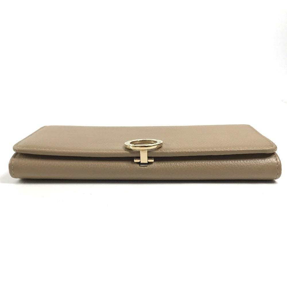 BVLGARI Logo clip Long Wallet Flap Long Wallet Leather Beige Used