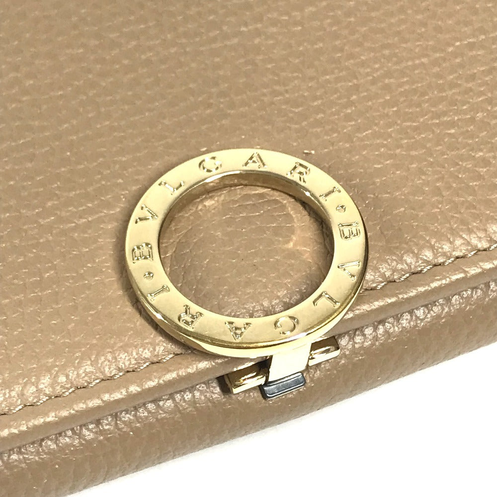 BVLGARI Logo clip Long Wallet Flap Long Wallet Leather Beige Used