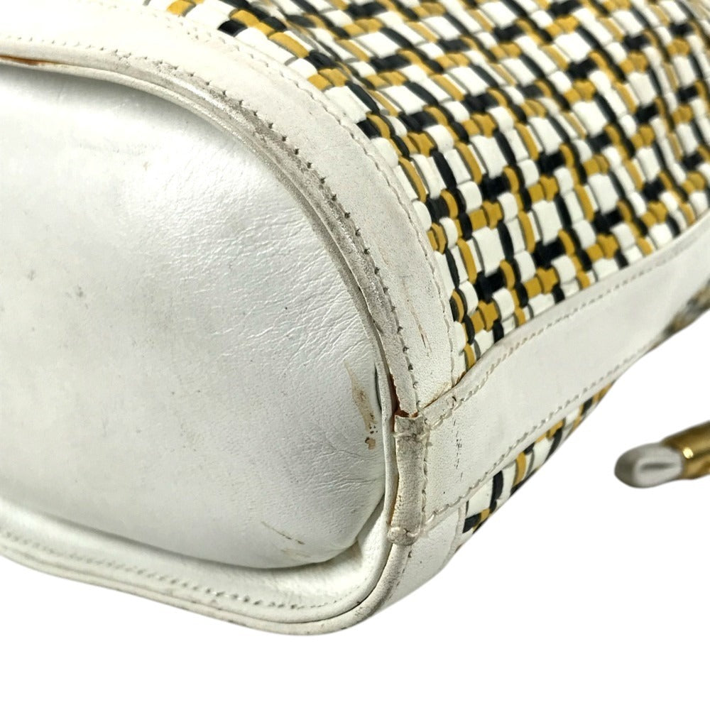 GUCCI 001 397 0572 vintage Logo Braided GG Drawstring Bag Crossbody bag Crossbody Shoulder Bag Leather White/yellow Used