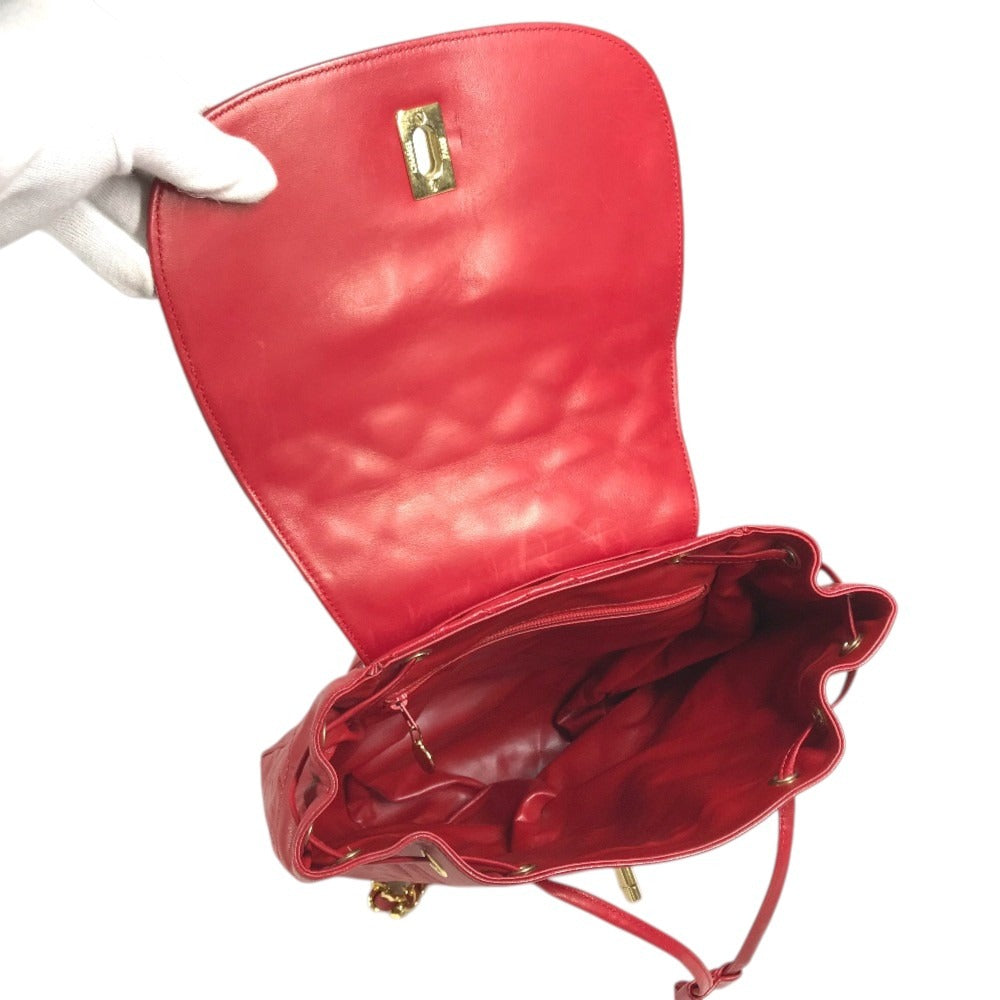 CHANEL 411924 Vintage Turnlock Hardware CC CC Mark Logo Matelasse Quilted Backpack Bag Chain Backpack GG Supreme Canvas Red/Gold Used