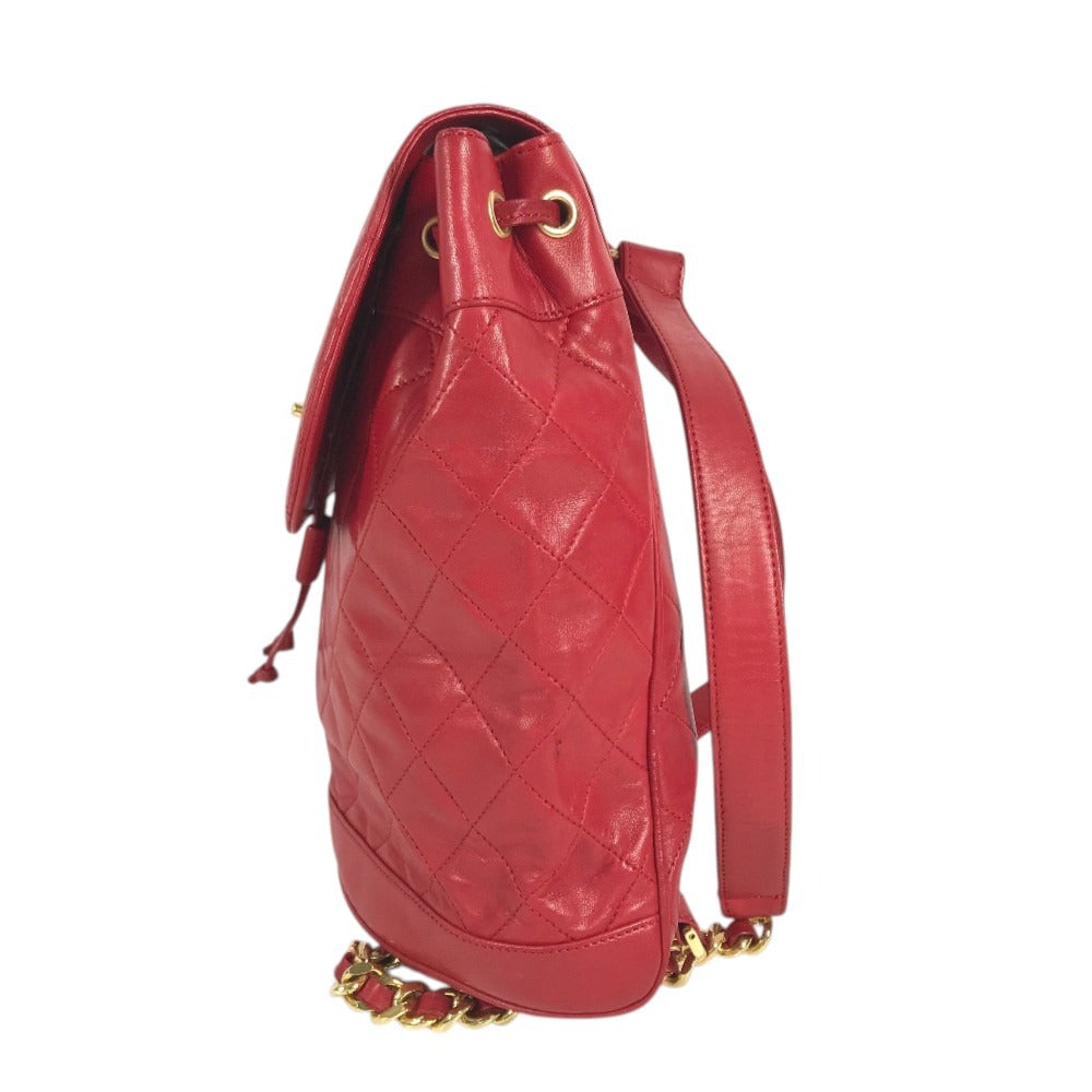 CHANEL 411924 Vintage Turnlock Hardware CC CC Mark Logo Matelasse Quilted Backpack Bag Chain Backpack GG Supreme Canvas Red/Gold Used