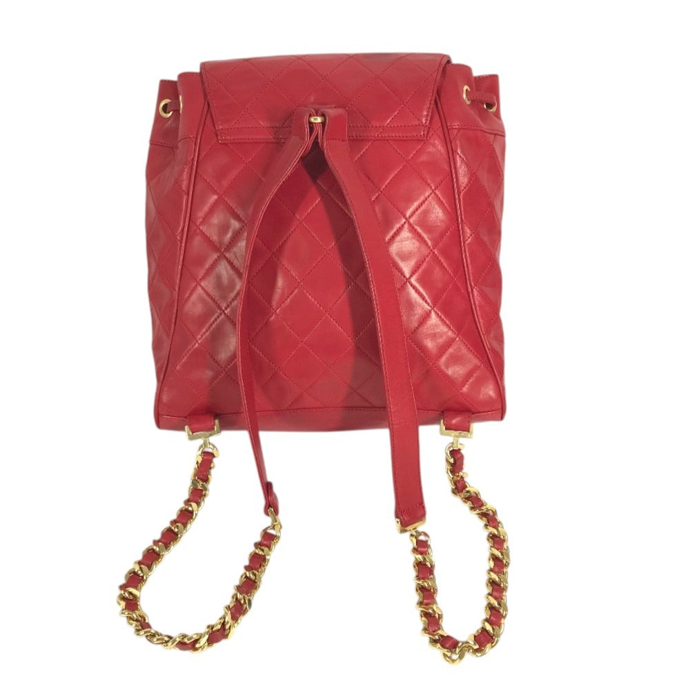 CHANEL 411924 Vintage Turnlock Hardware CC CC Mark Logo Matelasse Quilted Backpack Bag Chain Backpack GG Supreme Canvas Red/Gold Used