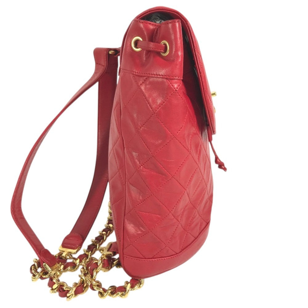 CHANEL 411924 Vintage Turnlock Hardware CC CC Mark Logo Matelasse Quilted Backpack Bag Chain Backpack GG Supreme Canvas Red/Gold Used