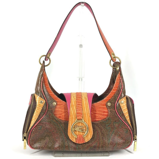ETRO vintage Paisley pattern logo Shoulder Bag Leather Brown/Multicolore Used