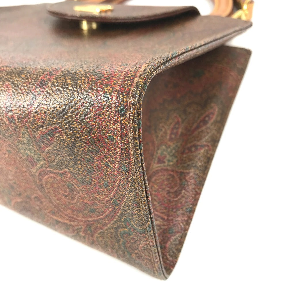 ETRO vintage Paisley pattern logo 2WAY Bag Shoulder Bag Hand Bag Leather BrownBased Used