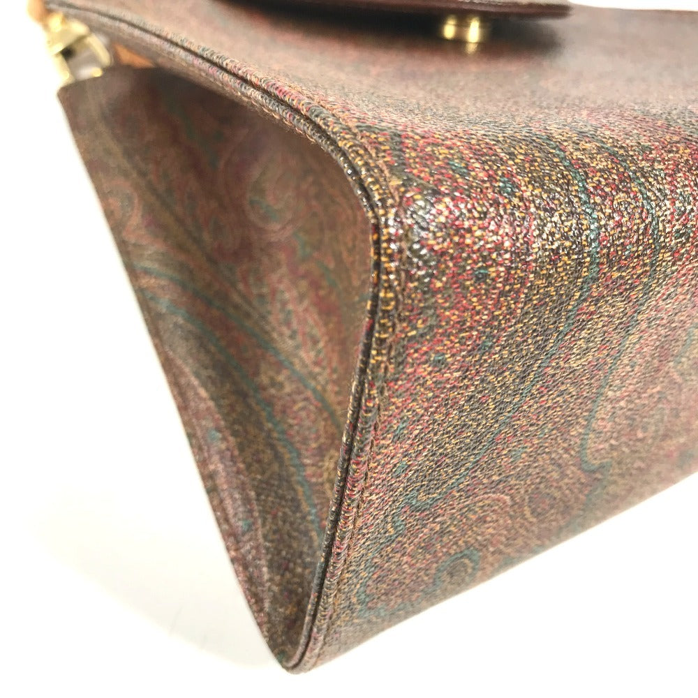 ETRO vintage Paisley pattern logo 2WAY Bag Shoulder Bag Hand Bag Leather BrownBased Used