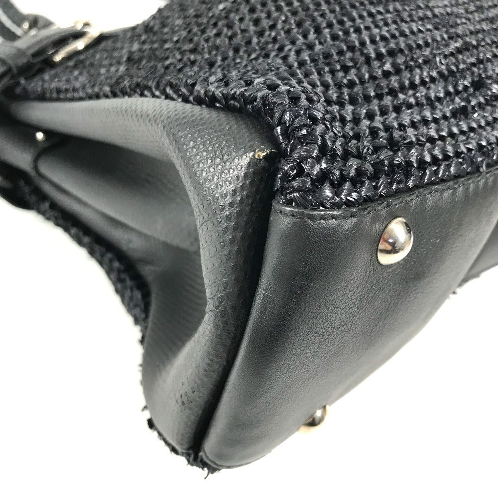 Salvatore Ferragamo Gancini logo Bag Tote Bag shawl Shoulder Bag Straw / Leather Black Used