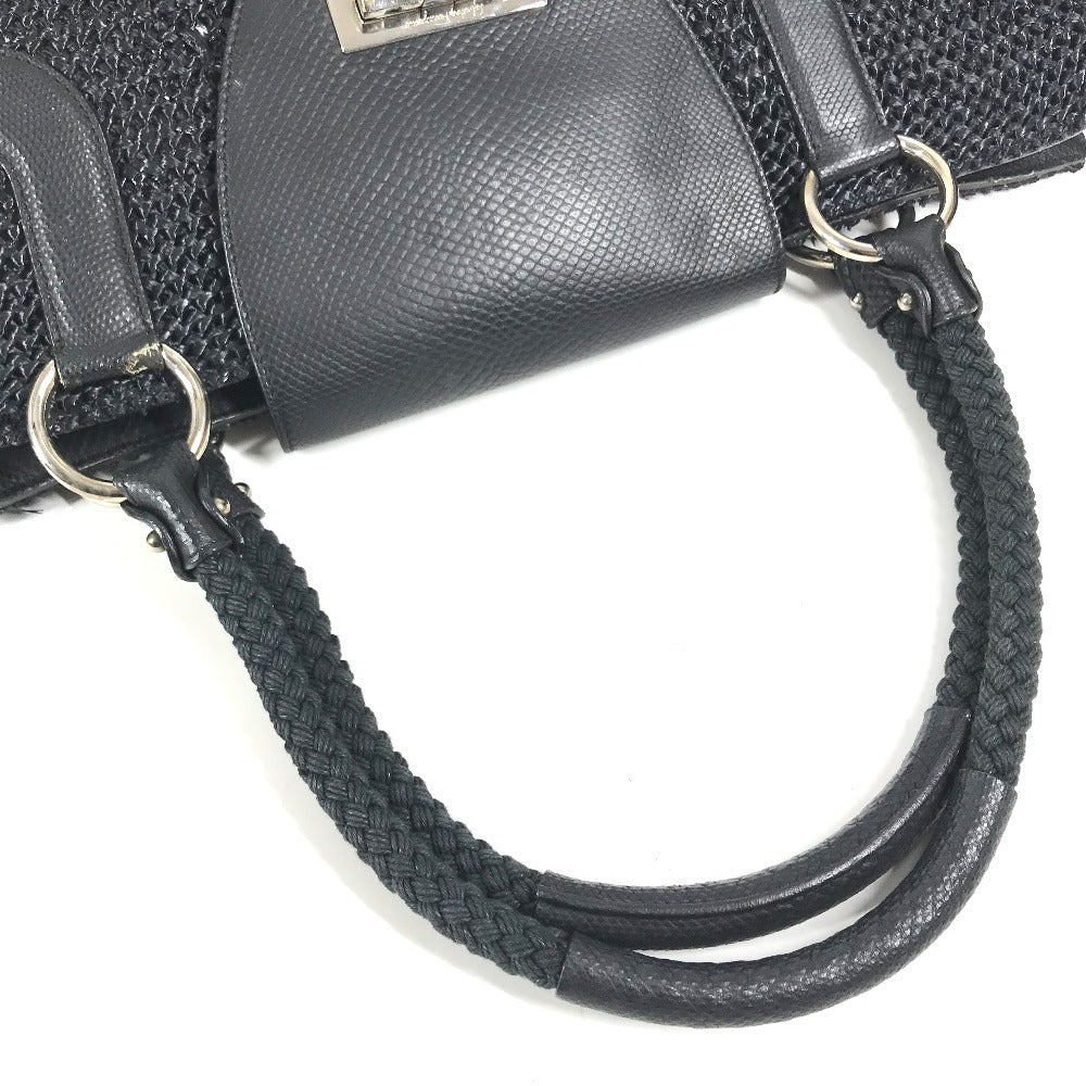 Salvatore Ferragamo Gancini logo Bag Tote Bag shawl Shoulder Bag Straw / Leather Black Used