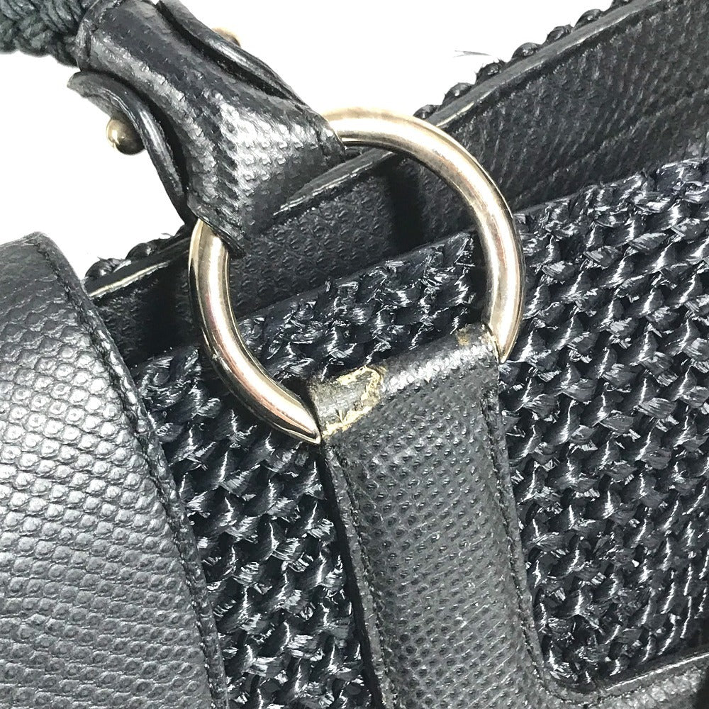 Salvatore Ferragamo Gancini logo Bag Tote Bag shawl Shoulder Bag Straw / Leather Black Used