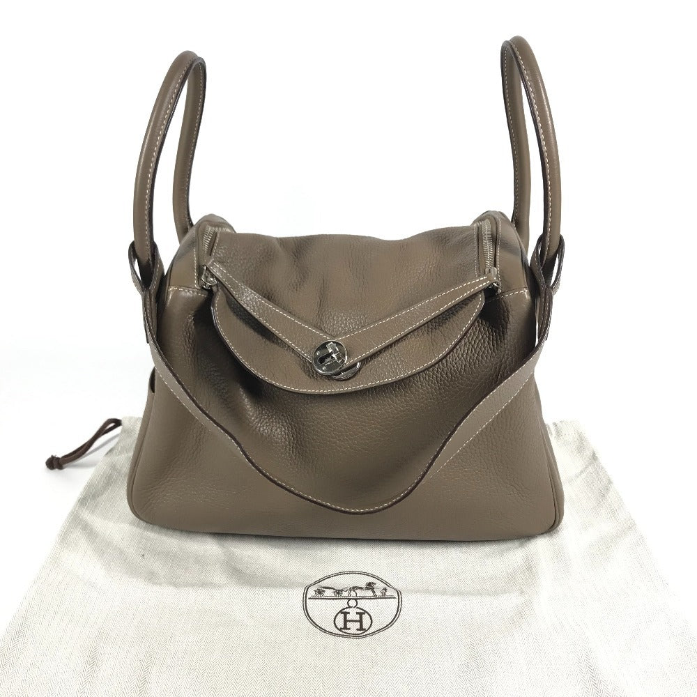 HERMES Lindy34 Lindy 34 2WAY bag Shoulder Bag Hand Bag Leather Etoupe Beige/SilverHardware Used