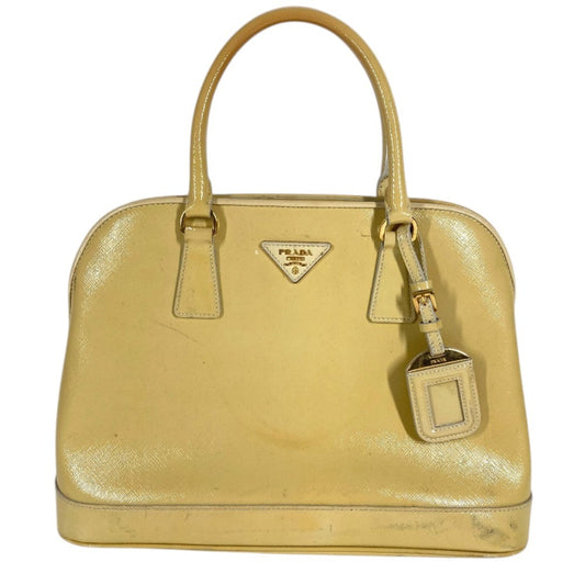 PRADA BN2558 Saffiano Vernis Bag Tote Bag Hand Bag Coated leather yellow Used